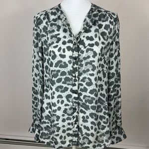 Banana Republic Sheer Button down gray animal print blouse size 4. 3 for $20